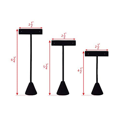 Ikee Design 6Pcs Set Earring T Stand Display Set with 3 Different Heights, T Shape Jewelry Earring Showroom and Tradeshow Showcase Displays, Black Velvet, 4 1/2 H in ; 5 3/4 H in; 6 3/4 H in - color: Black Velvet, 3 Heights
