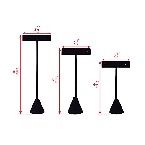 Ikee Design 6Pcs Set Earring T Stand Display Set with 3 Different Heights, T Shape Jewelry Earring Showroom and Tradeshow Showcase Displays, Black Velvet, 4 1/2 H in ; 5 3/4 H in; 6 3/4 H in - color: Black Velvet, 3 Heights