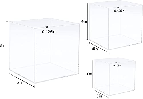 Clisela 3pcs Acrylic Cube Display Stands Box Risers with Hollow Bottoms, Food Risers for Buffet Table, Decorative Display Stand Shelf for Dessert Collectibles Jewelry Figures Show - Clear 3" 4" 5" - size: (3,4,5)"- Clear