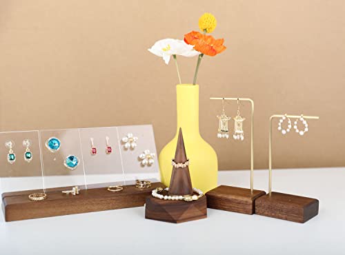 brass earring display stands for selling, wooden ear ring holders for jewelry, single stud holder jewelry display【Walnut brass earring stand Height 5.31"】