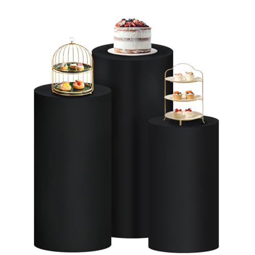 Socomi Cylinder Pedestal Stand Covers Spandex Flexible Display Box Stand Covers for Birthday Party Wedding Baby Shower Decoration- Only Stand Covers Included Set of 3 Black - color: Black, size: Set of 3