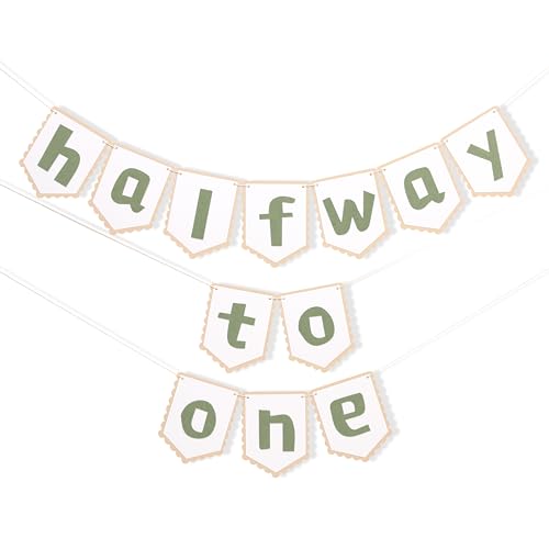 Half Way to One Banner - Neutral Rustic Baby 6 Months Birthday Decor, 1/2 Birthday Party Backdrop for Boys Girls, Cake Smash Photo Props, Baby Shower Decorations (Green) - color: Green