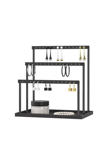 Pangkeep 3 Tier Earring Holder for Vendors,Stud Earrings Display Stand for Selling,Matel Jewelry Organizer for Girls (Black) - color: Black