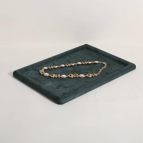 Gemehou velvet Jewerly display tray, Top Microfiber Jewelry storage organizer plate, Empty Jewelry showcase tray for Necklace Bracelet Ring Earring Watch (Green-Medium, 11.8 x 8.7 in) - color: Green, size: Medium