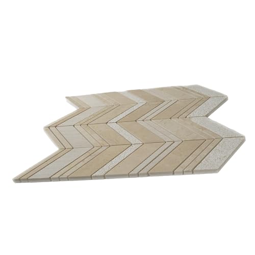 Beige Textured Chevron Crema Marfil Marble Mosaic Tile (6.09 Sq ft- Box of 5 Sheets) - color: Beige, size: 13 x 13.5 in (Pack of 5)