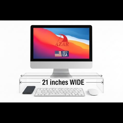 Azar 515360 Acrylic Monitor Stand Riser – Made in USA Laptop stand and Monitor Riser Acrylic Monitor Stand Riser Clear Laptop Stand for Desk Ergonomic Display Riser, Clear (21-Inch-Luxury Handcrafted) - size: 21-Inch