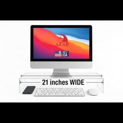 Azar 515360 Acrylic Monitor Stand Riser – Made in USA Laptop stand and Monitor Riser Acrylic Monitor Stand Riser Clear Laptop Stand for Desk Ergonomic Display Riser, Clear (21-Inch-Luxury Handcrafted) - size: 21-Inch