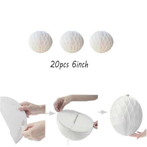 20pcs Honeycomb Flower Balls - Party Decor, Tissue Paper Pom Poms (6inch, White) - color: White, size: 6 Inch
