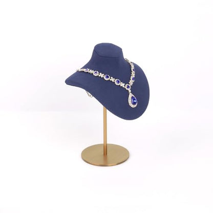 Necklace Display Stand For Selling Velvet Chain Jewelry Bust Holder Organizer With Stainless Steel Stand Jewelry Display - color: Navy-Blue-7.08in