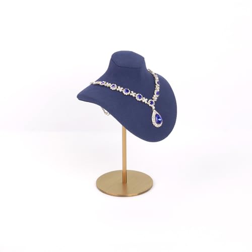 Necklace Display Stand For Selling Velvet Chain Jewelry Bust Holder Organizer With Stainless Steel Stand Jewelry Display - color: Navy-Blue-7.08in