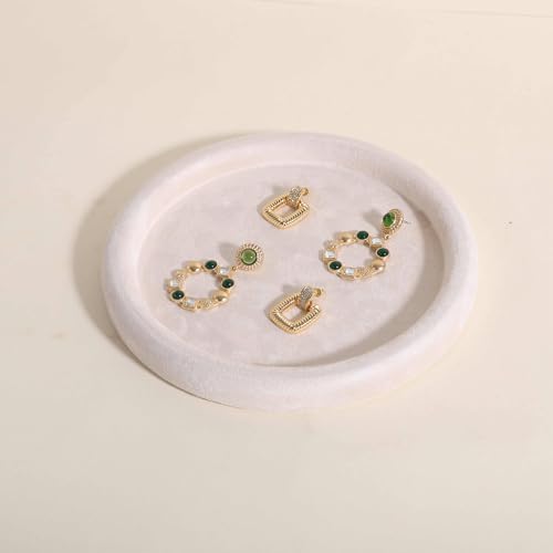 Velvet Jewelry Display Tray, Round Jewelry Organizer Plate, Empty Jewelry Showcase Tray for Necklaces, Bracelets, Rings, Earrings【Beige-Medium, 7.9 x 7.9 in 】 - color: Beige, size: 7.9 x 7.9 in