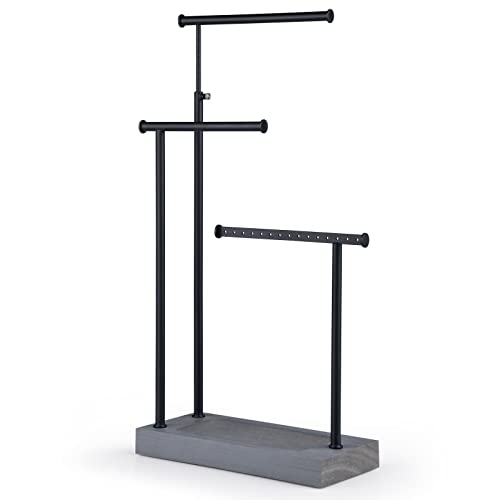 SRIWATANA Jewelry Organizer Display Extra Tall Necklace Holder 3 Tier Jewelry Tree Stand, Gift Idea (Weathered Grey & Black) - color: weathered grey