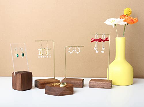 brass earring display stands for selling, wooden ear ring holders for jewelry, single stud holder jewelry display【Walnut brass earring stand Height 5.31"】