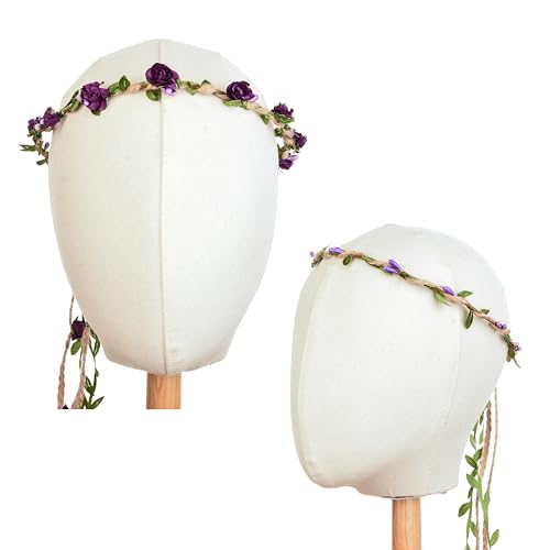 DDazzling Flower Crown Floral Wreath Headband Floral Garland Headbands Photo Props,Rose Flower Crown Kit, 3 Piece (Purple) - color: Purple