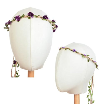 DDazzling Flower Crown Floral Wreath Headband Floral Garland Headbands Photo Props,Rose Flower Crown Kit, 3 Piece (Purple) - color: Purple