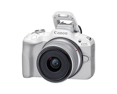 Canon EOS R50 Mirrorless Camera RF-S18-45mm F4.5-6.3 is STM Lens Kit, 24.2 Megapixel CMOS (APS-C) Sensor, 4K Video, Hybrid Camera, Photo and Video, Vlogging, Content Creator, RF Mount, White - color: White, style: EOS R50 w/RF-S18-45mm
