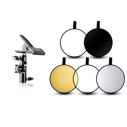 EMART Photography Reflector Holder with 24’’ Small Collapsible 5 in 1 Photo Reflector Photography Kit - Bounce Board Translucent, White, Silver, Gold, Black