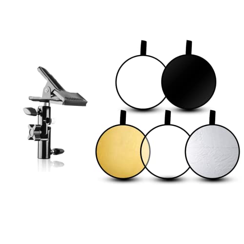 EMART Photography Reflector Holder with 24’’ Small Collapsible 5 in 1 Photo Reflector Photography Kit - Bounce Board Translucent, White, Silver, Gold, Black