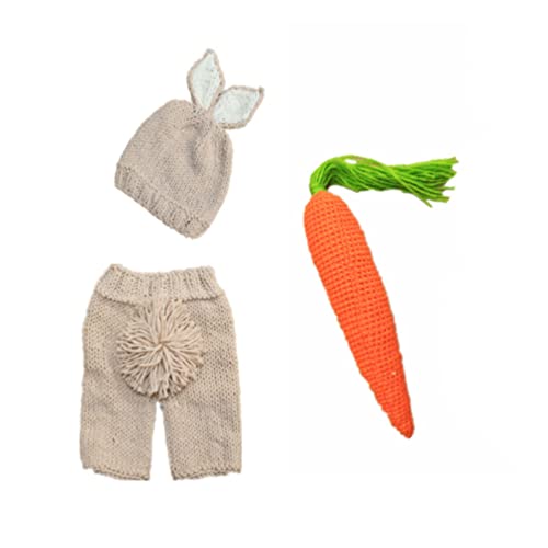Newborn Baby Bunny Rabbit Crochet Knitted Photography Props Newborn Baby Outfits Diaper Costume - color: Beige C