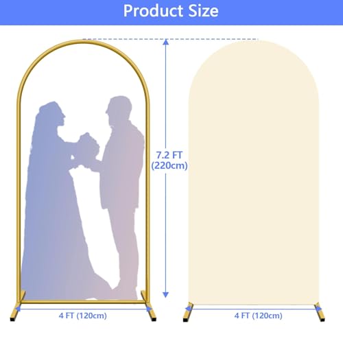 Metal Arch Backdrop Stand and Cover Set (Beige, 7.2 ft), Wedding Arch Stand with Beige Cover for Baby Shower, Party, Birthday, Wedding, Bridal Shower - color: Beige, size: 7.2FT