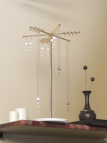 Rotating Necklace Holder,Tabletop Long Necklace Organizer Stand For Woman And Men,Jewelry Tree Bracelet And Earring Display Hanging Rack For Vendors,Small Jewelry Storage Stand