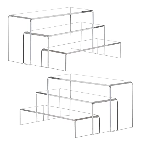 ANDGOO Large Acrylic Display Risers, 2 Sets(11.2”L~11.6”L~12”L) Clear Rectangular Showcase Collectibles Display Shelf, Retail Desktop Risers Display Stand for Organize and Decoration - color: Clear, size: 6Pcs (11.2”L~11.6”L~12”L)