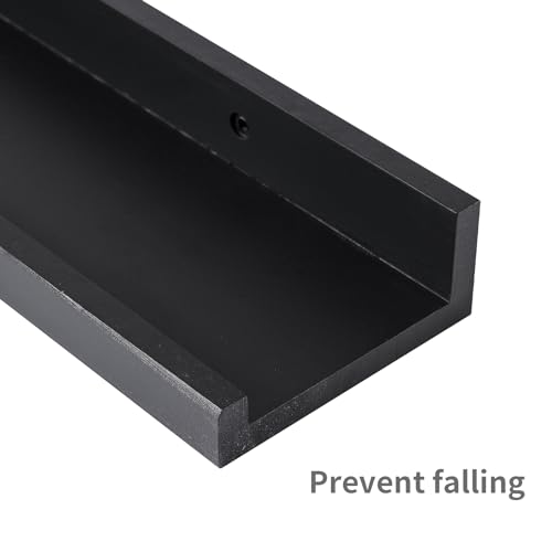 MBYD 48 Inch Long Dark Black Floating Photo Shelves with Lip, Picture Ledge Shelf Set of 3 Same Sizes, Wall Mounted Wooden Shelf for Bedroom Bathroom Kitchen Bathroom Living Room - color: Black, size: Set of 3 48 in