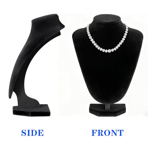 TENINYU Professional 3D Necklace Display Stand, Black Velvet Jewelry Bust Holder, 9.6 Inch Chain Organizer Tower for Home Display (Black) - color: Black