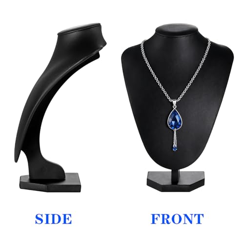 TENINYU Professional 3D Necklace Display Stand, Black Velvet Jewelry Bust Holder, 9.6 Inch Chain Organizer Tower for Home Display (Black Leatherette) - color: Black Leatherette