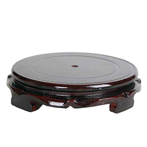 Chinese Wooden Rotatable Base Round Craft Antique Collection Pedestal 5.5'' - color: Yes, size: 5.5'' inside diameter