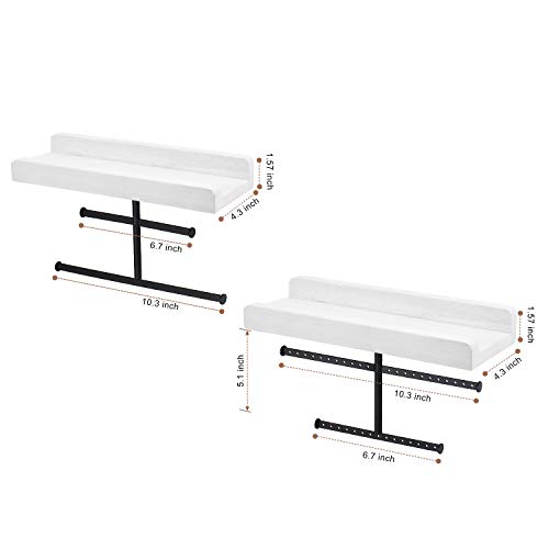 Keebofly Hanging Wall Mounted Jewelry Organizer with Rustic Wood Jewelry Holder Display for Necklaces Bracelet Earrings Ring Set of 2 White,[Patented] - color: White