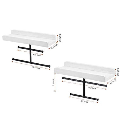 Keebofly Hanging Wall Mounted Jewelry Organizer with Rustic Wood Jewelry Holder Display for Necklaces Bracelet Earrings Ring Set of 2 White,[Patented] - color: White