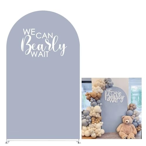 We Can Bearly Wait Theme Arch Backdrop Covers for Baby Shower Decorations Gray-Blue Arched Background Stand Fabric Cover Birthday Parties Supplies(2.2x5FT) - color: Kp-gx-2356, size: 2.2ftx5ft (Only Cover)
