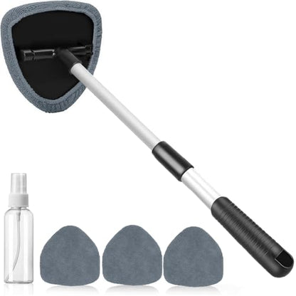 desin Windshield Cleaning Tool, Car Window Cleaner Windshield Cleaner with 4 Reusable and Washable Microfiber Pads and Extendable Handle Auto Inside Glass Wiper - color: Gray