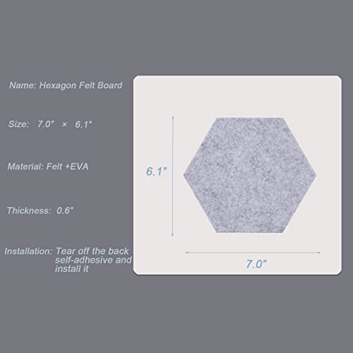 LAJAR 8 Pcs Hexagon Felt Bulletin Board Tiles, Self Adhesive Felt Pin Board Wall Tiles for Photos, Pictures, Memos (Gray) - color: Gray