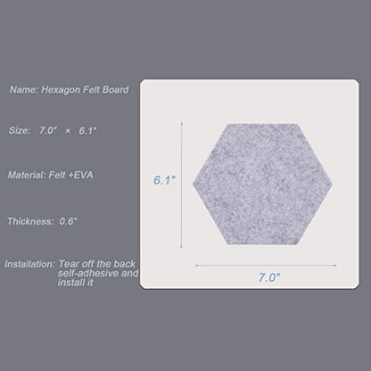 LAJAR 8 Pcs Hexagon Felt Bulletin Board Tiles, Self Adhesive Felt Pin Board Wall Tiles for Photos, Pictures, Memos (Gray) - color: Gray