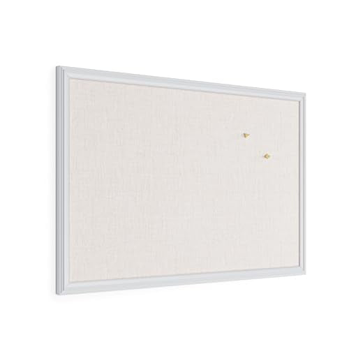 U Brands Farmhouse Linen Bulletin Board, 30" x 20", White Wood Frame, Wall Mounted Pin Board for Home Office, Classroom & Kitchen, Includes Push Pins - style: 30"x20" Natural Linen