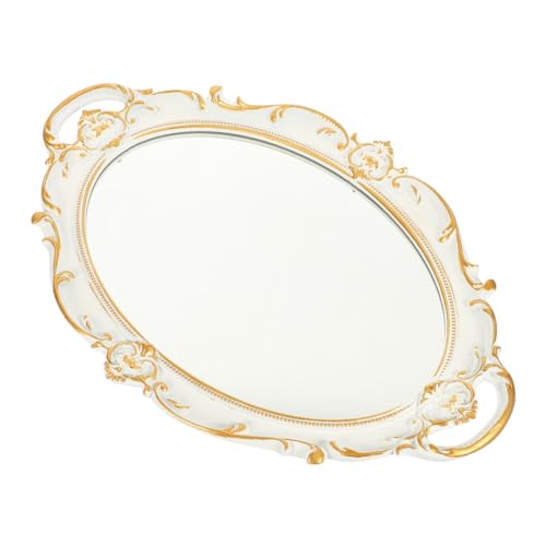Luxshiny Retro Style Mirror Tray White Decorative Jewelry Display Sundries Storage Tray European Vintage Photo Prop for Home Décor and Table Setting