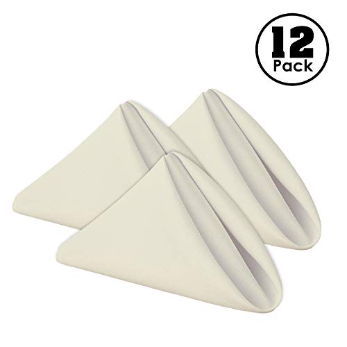 Gee Di Moda Cloth Napkins - 17 x 17 Inch Ivory Dinner Napkins - Set of 12 Soft & Absorbent Washable Fabric Cloth Table Napkins with Hemmed Edges for Hotel Restaurant, Holiday Parties & Wedding - color: Ivory