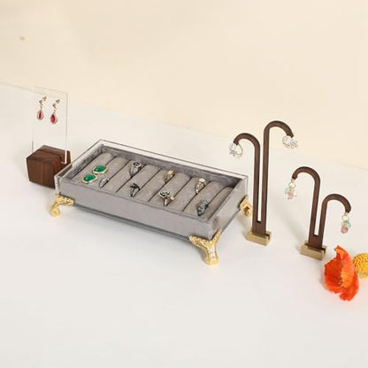 velvet slots Ring holder for jewelry organizer, Grey earring ring display stand for selling, felt ring jewelry holder tray showcase【Velvet slots Ring Holder-Grey】 - color: Grey
