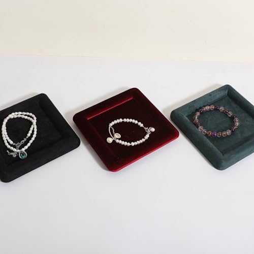 Square velvet Jewerly display tray, Jewelry storage organizer plate, Empty Jewelry showcase tray for Necklace Bracelet Ring Earring display stand holder (Red-Medium, 5.9 x 5.9 in) - color: Red, size: Medium