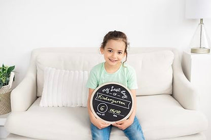 Kate & Milo Double Sided Back to School Board for Kids Girls Boys, My First and Last Day Chalkboard Sign, Preschool Kindergarten 1st Grade, Reusable Photo Prop for Pictures, Chalk Included - style: Wooden Round Chalkboard