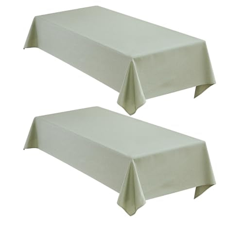 Faux Linen Tablecloths for Rectangle Tables, 2 Pack Burlap Textured Table Cloths Washable Farmhouse Table Cover Water Resistant for Dining, Wedding, Outdoor(Sage Green, 60"×120") - color: Sage Green, size: 60" x 120" (Rectangular) | 2 Pack