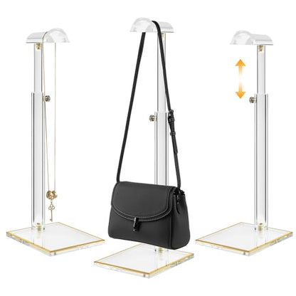 Acrylic Purse Stands for Display, 3 Pack 14" to 24" Adjustable Height Clear Purse Holder Stand, Counter Bags Hanging Organizer Handbag Rack for Closet Retail Vendor Commercial Store - size: 3-pack, L (13.5"-24")