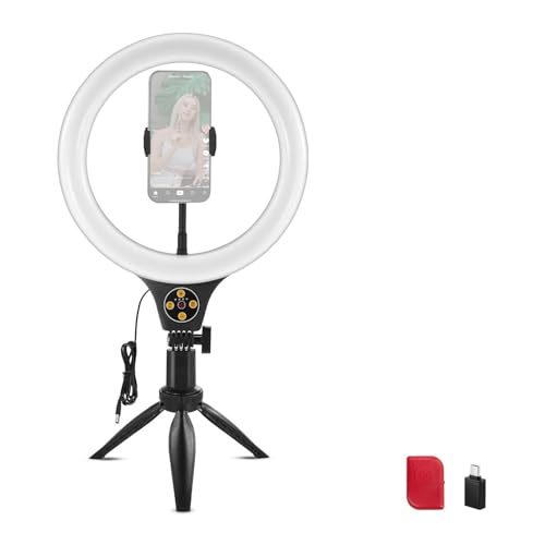 NEEWER Entry Level Version 10.5" Desk Ring Light w Tripod Stand/Phone Holder Compatible with iPhone, Timer/Remote, 10W CRI85+ LED Lighting for Selfie Makeup Streaming Recording Video Conference, N25 - color: Black, size: 10.5"w/Desktop Tripod