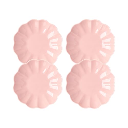 Small Dessert Plates Set of 4,Ceramic Dinner Plates 6 Inch for Appetizer, Fruits, Cake, Salad,Microwave Safe,Christmas Gift,Pink - color: Pink