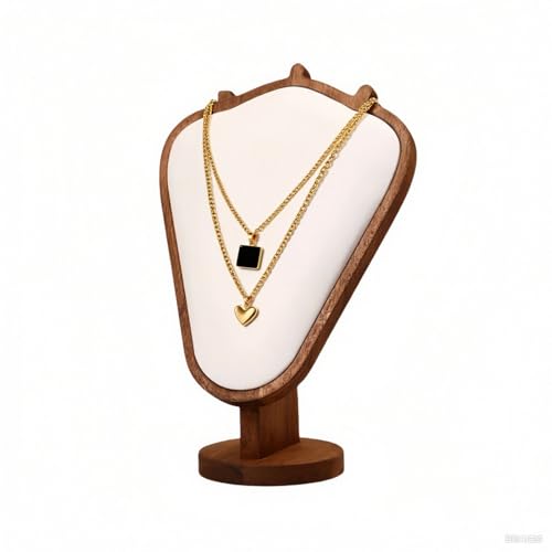 Walnut Color Body Wood Necklace Display Stand with White Leather Soft Mat Necklace Holder Organizer Desktop Stand for Home Store Dresser-4.45"x8.4"x12" - color: Walnut-White, size: 4.45"x8.4"x12"