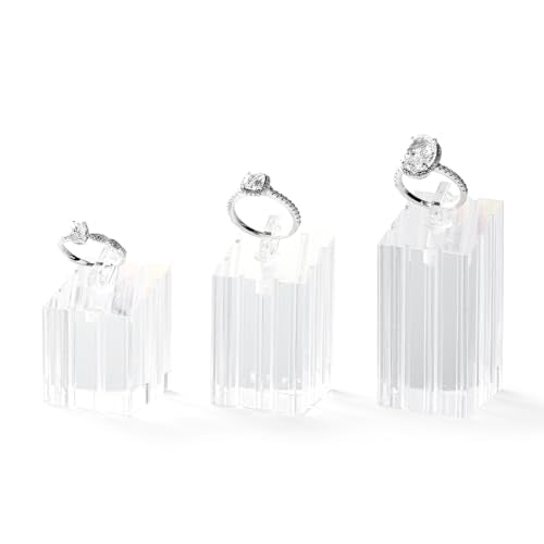 3 Piece Acrylic Ring Display Stand Ring Holder Jewelry Display Holders Showcase (Clear) - color: Clear