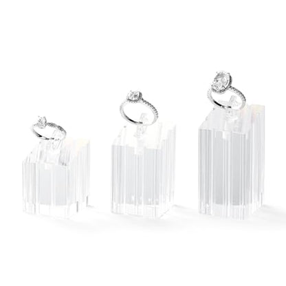 3 Piece Acrylic Ring Display Stand Ring Holder Jewelry Display Holders Showcase (Clear) - color: Clear