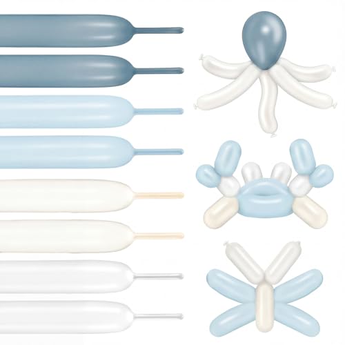 100 Pcs Long Twisting Balloons, Dusty Blue White Macaroon Light Blue Clear Long Balloons for Animal Party Decorations, Birthday Graduation New Years Wedding Engagement Party Decoration - color: Dusty Blue